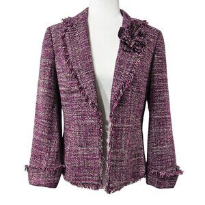 Classiques Entier Silk Pink Purple Tweed Blazer Floral Applique Unique Boho